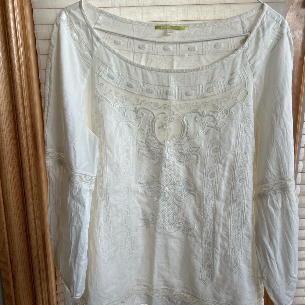 Gianni Bini White Embellished Long Sleeve Blouse